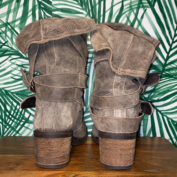 Felmini Distressed Brown Suede Leather Tanker Strap Ankle Boots Women’s 39/8.5-9 - Picture 5 of 10